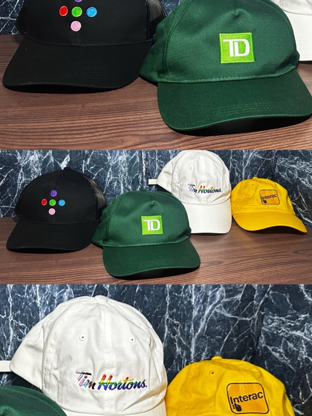 Canadian Brand Dad Hat Bundle x4 - TD+Tim Hortons+Interac+Foodland - Promo Caps